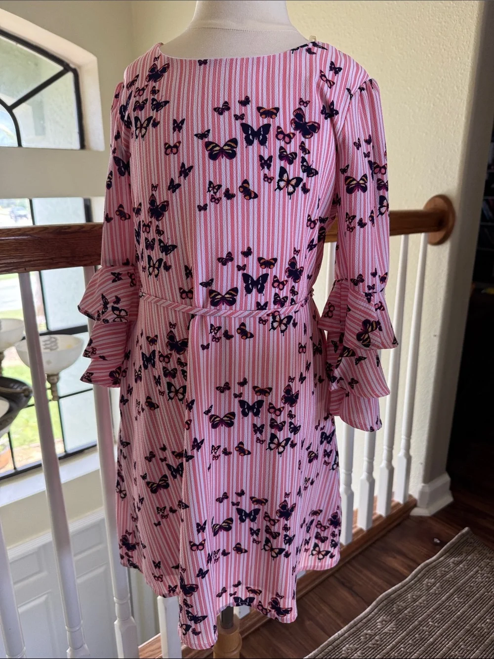 Speechless Pink Striped Butterfly Tie-Waist Ruffle Dress